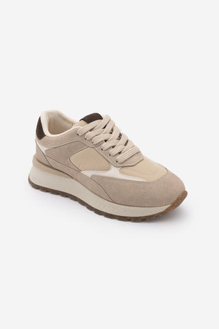Kadın Sneaker Bağcıklı Spor Ayakkabı Arvon - Bej Süet