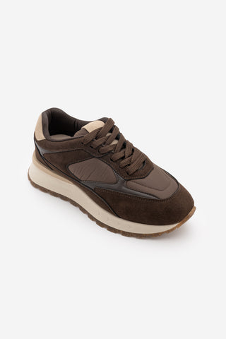 Kadın Sneaker Bağcıklı Spor Ayakkabı Arvon - Kahve Süet