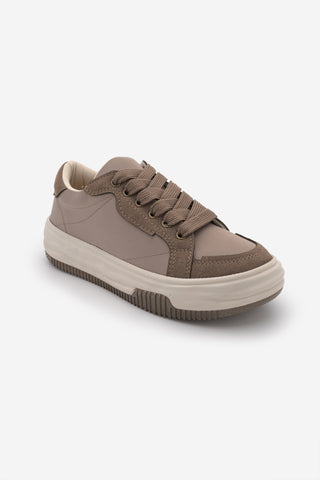 Kadın Sneaker Kalın Taban Spor Ayakkabı Sifaz - Vizon Saten
