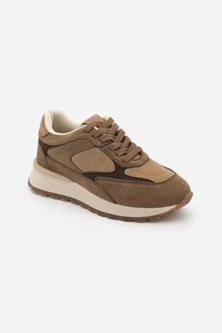 Kadın Sneaker Bağcıklı Spor Ayakkabı Arvon - Taba Süet