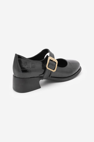 Kadın Tokalı Kalın Topuk Günlük Ayakkabı Loafer Meniz - Siyah Croco