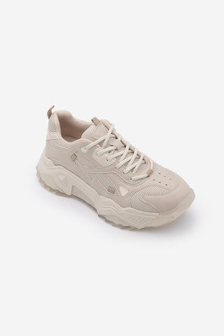 Kadın Sneaker Bağcıklı Spor Ayakkabı Pizen - Bej