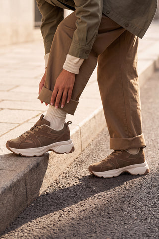 Kadın Süet Dokulu Bağcıklı Günlük Sneaker Terita - Tütün Kahve Süet