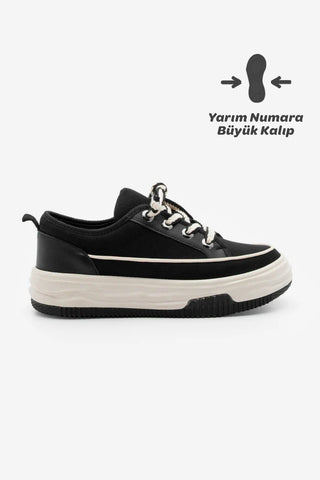 Kadın Sneaker Keten Spor Ayakkabı Hesna - Siyah