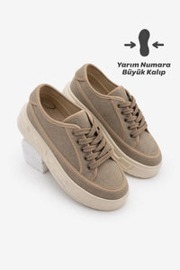 Kadın Sneaker Kalın Ultra Hafif Taban Spor Ayakkabı Ergu - Vizon Keten