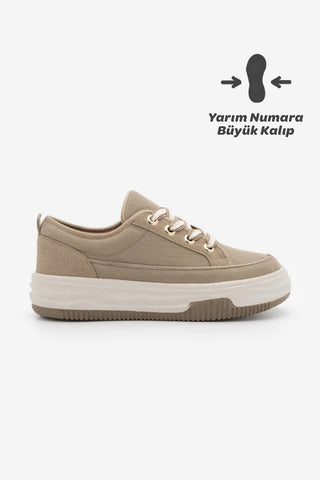 Kadın Sneaker Kalın Taban Spor Ayakkabı Hesna - Vizon Keten