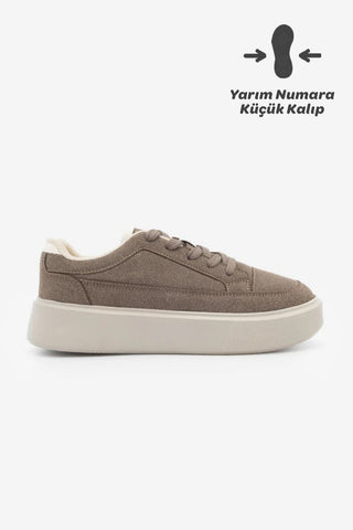 Kadın Sneaker Kalın Taban Spor Ayakkabı Domen - Vizon Süet