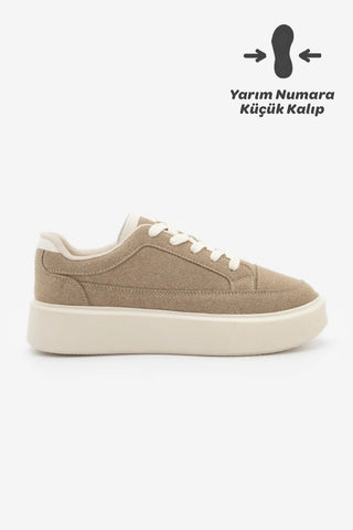 Kadın Sneaker Kalın Taban Spor Ayakkabı Domen - Bej Süet