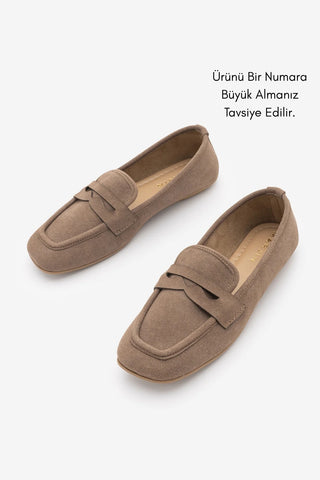 Kadın Küt Burun Günlük Loafer Heviza - Vizon Süet