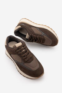 Kadın Sneaker Bağcıklı Spor Ayakkabı Arvon - Kahve Süet