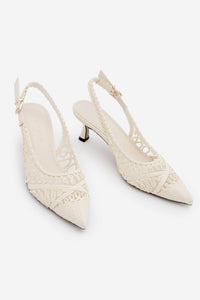Kadın Stiletto Sivri Burun Fileli El Örgüsü Klasik Topuklu Ayakkabı Onvela - Ekru Hasır
