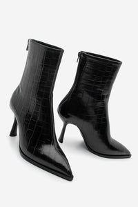 Kadın Topuklu Bot Monos - Siyah Croco
