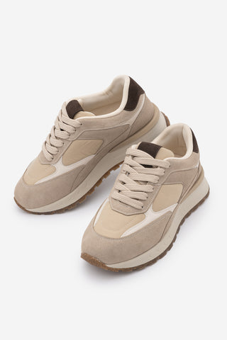 Kadın Sneaker Bağcıklı Spor Ayakkabı Arvon - Bej Süet