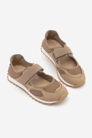 Kadın Mary Jane Sneaker Bantlı Süet Detaylı Günlük Spor Babet Sneaker Yotina - Camel Süet