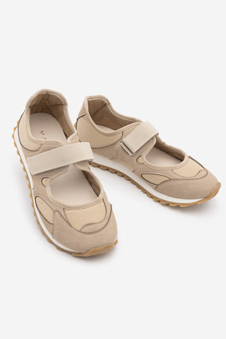 Kadın Mary Jane Bantlı Günlük Spor Babet Sneaker Yotina - Bej Süet