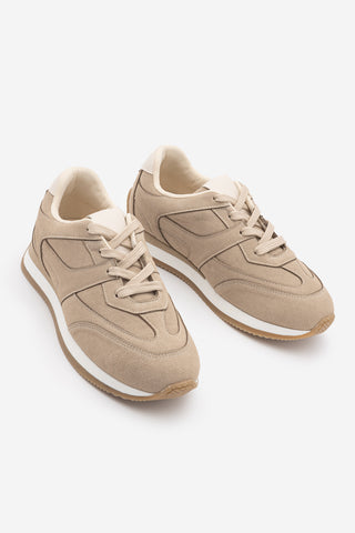 Kadın Sneaker Bağcıklı Spor Ayakkabı Foryeta - Bej Süet