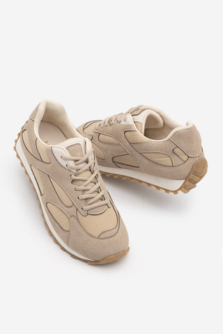 Kadın Süet Detaylı Günlük Sneaker Sabite - Bej Süet