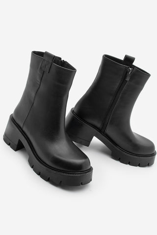 Kadın Hakiki Deri  Günlük Bot Fesko - Siyah