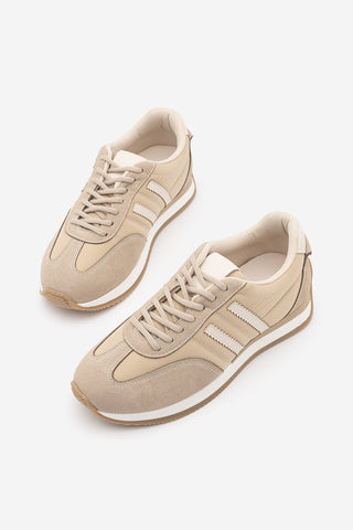 Kadın Sneaker Bağcıklı Spor Ayakkabı Liyante - Bej Süet