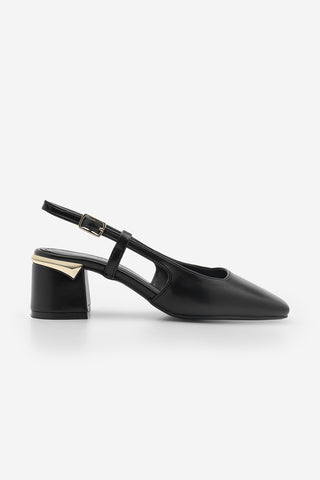 Kadın Kalın Topuk Küt Burun Klasik Topuklu Ayakkabı Likay - Siyah