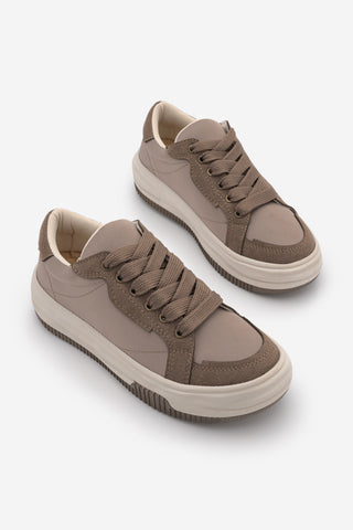 Kadın Sneaker Kalın Taban Spor Ayakkabı Sifaz - Vizon Saten