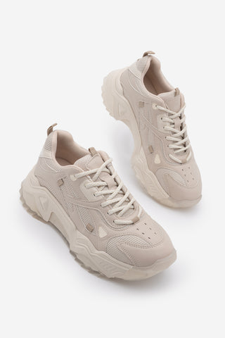 Kadın Sneaker Bağcıklı Spor Ayakkabı Pizen - Bej