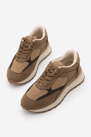 Kadın Sneaker Bağcıklı Spor Ayakkabı Arvon - Taba Süet