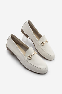 Kadın Hakiki Deri Zincirli Loafer Ayakkabı Tanle - Bej Rugan