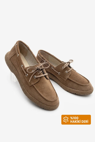 Kadın Hakiki Deri Loafer Günlük Ayakkabı Enita - Camel Süet