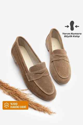 Kadın Hakiki Deri Loafer Ayakkabı Rosme - Taba