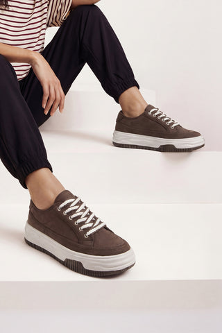 Kadın Sneaker Kalın Taban Spor Ayakkabı Kotnel - Kahve Süet