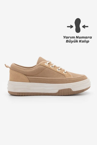 Kadın Sneaker  Spor Ayakkabı Hesna - Camel Keten