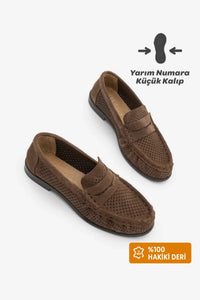 Kadın Hakiki Deri Büzgülü Makosen Loafer Günlük Ayakkabı Kaneri - Kahve Süet