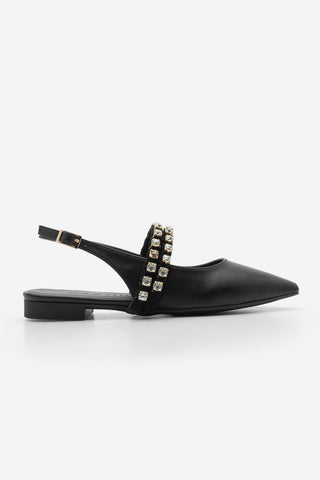 Kadın Sivri Burun Taşlı Babet Tezur - Siyah