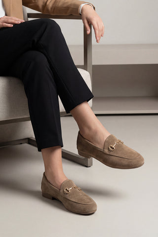 Kadın Hakiki Deri Zincirli Loafer Ayakkabı Tanle - Taba Süet