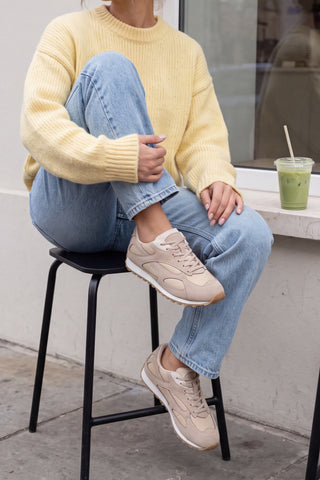 Kadın Süet Detaylı Günlük Sneaker Sabite - Bej Süet