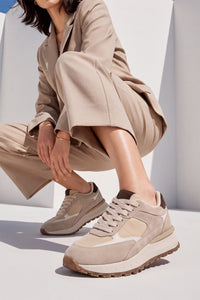 Kadın Sneaker Bağcıklı Spor Ayakkabı Arvon - Bej Süet
