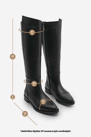 Kadın Hakiki Deri Günlük Çizme Anis - Siyah