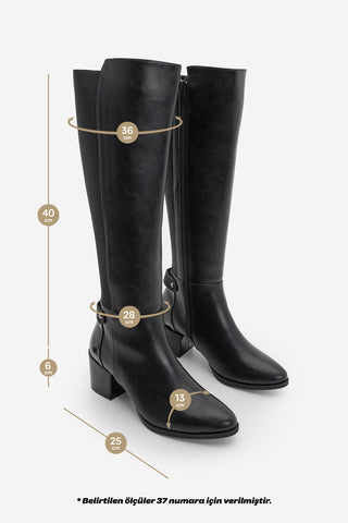 Kadın Topuklu Çizme Aret - Siyah