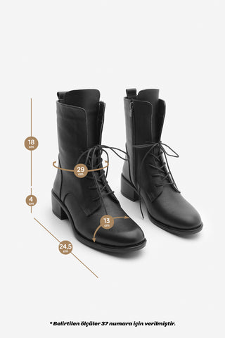 Kadın Hakiki Deri Postal Bot Mek - Siyah