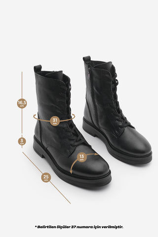 Kadın Hakiki Deri Postal Bot Kafle - Siyah