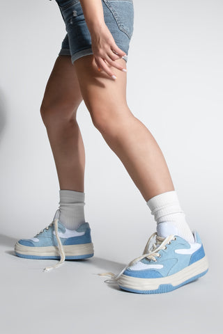 Kadın Keten Kumaş Sneaker Spor Ayakkabı Corken - Mavi Kot