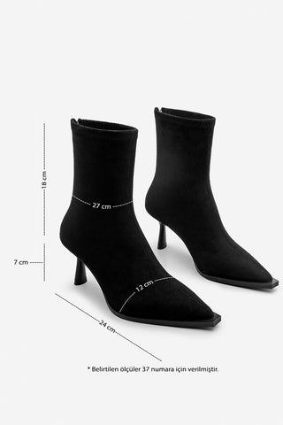 Kadın Topuklu Bot Pesina - Siyah Süet