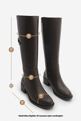 Kadın Topuklu Çizme Samole - Kahve