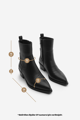 Kadın Sivri Burun Western Bot Siyesta - Siyah