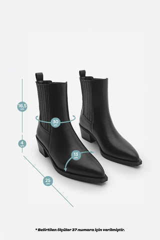 Kadın Sivri Burun Günlük Topuklu Bot Losya - Siyah