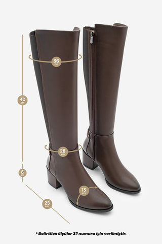 Kadın Topuklu Çizme Aret - Kahve