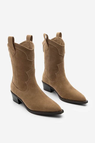 Kadın Sivri Burun Western Bot Voleta - Taba Süet