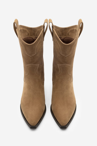 Kadın Sivri Burun Western Bot Voleta - Taba Süet