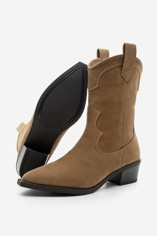 Kadın Sivri Burun Western Bot Voleta - Taba Süet